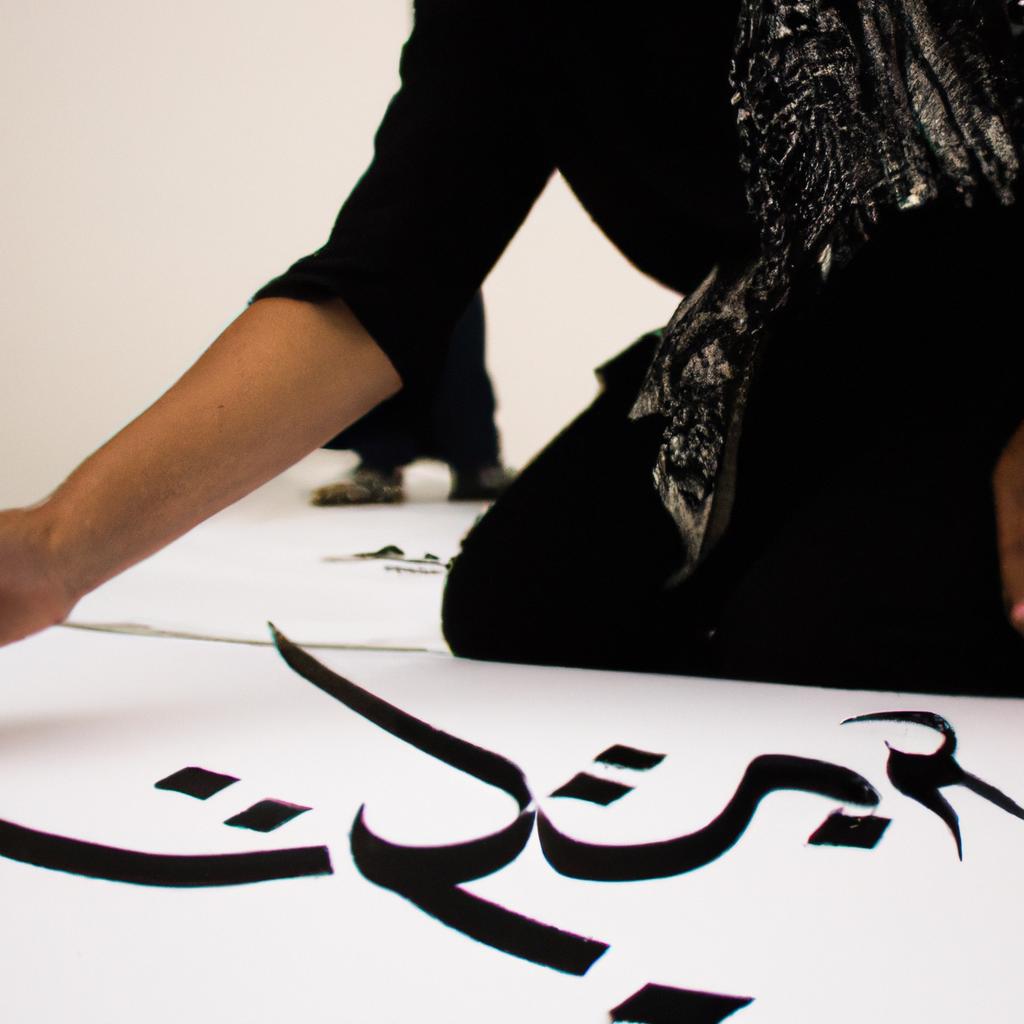 Person practicing calligraphy in studio