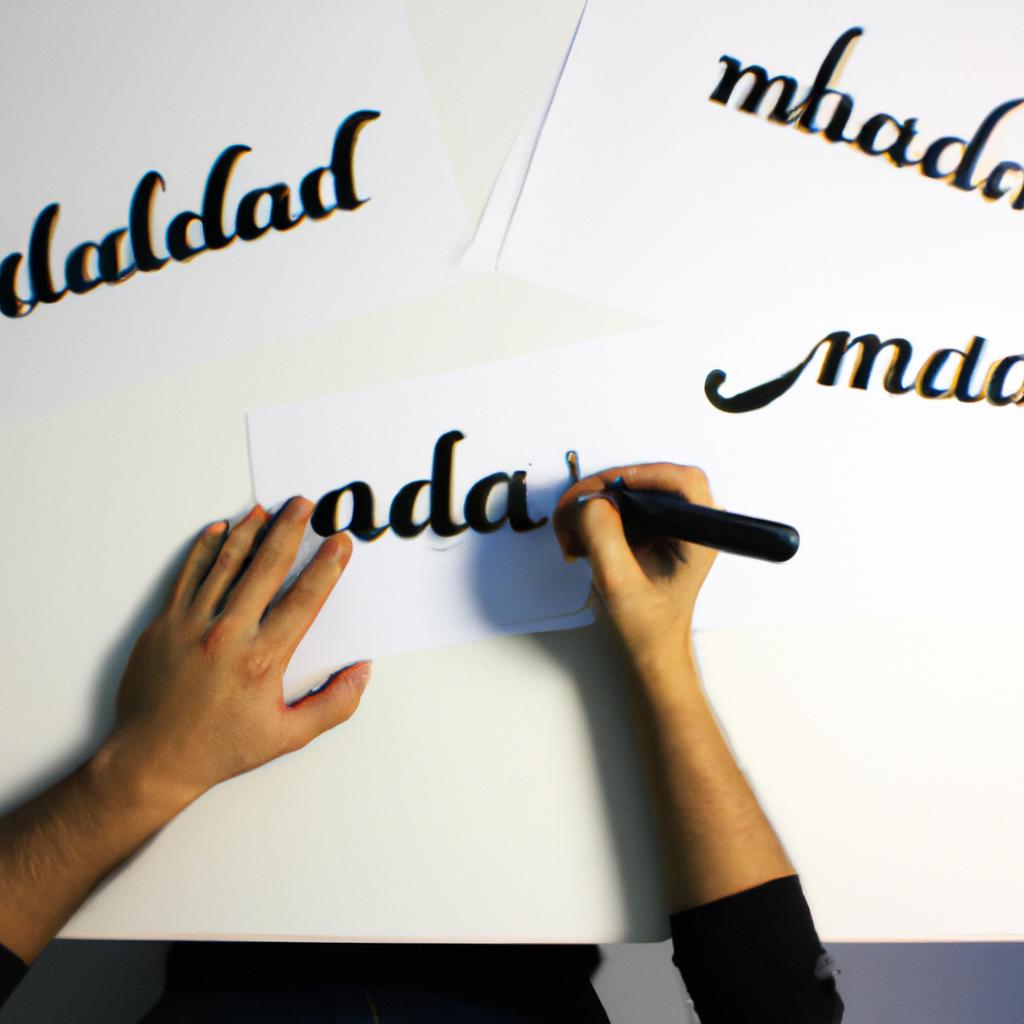 Person designing handwritten typography styles
