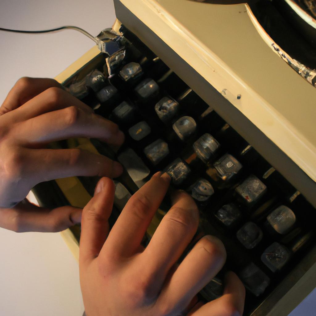 Person using a typewriter